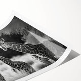 Vibrant giraffe wall art print showcasing intricate details and warm colors, perfect for enhancing themed decor; rolled and ready for framing.