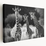 Stretched canvas wall art featuring a side view of a whimsical giraffe design, showcasing vibrant colors and intricate details, perfect for animal lovers and home decor enthusiasts.