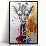 Framed wall art featuring a striking black and white giraffe design, showcasing intricate details and textures, perfect for animal lovers and modern decor.