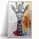 Framed acrylic wall art showcasing a vibrant giraffe design, highlighting African wildlife with a white border. Perfect for modern decor enthusiasts.
