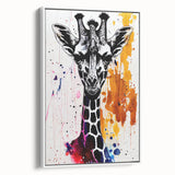 Framed wall art collection featuring a side view of a giraffe in a minimalist white design, perfect for animal lovers and modern decor enthusiasts. The artistic representation highlights the giraffe's long neck and distinctive patterns, making it an eye-catching addition to any room.