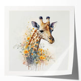 Giraffe-themed wall art print showcasing a colorful design, ideal for wildlife enthusiasts, featuring vibrant hues and intricate details on a glossy canvas. Perfect for home decor.