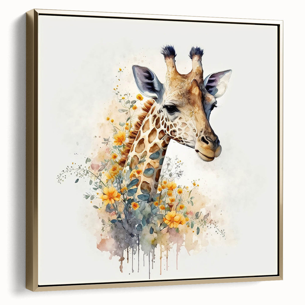 Framed wall art featuring a majestic giraffe design in gold, showcasing intricate details and textures, perfect for adding a touch of wildlife elegance to home decor.