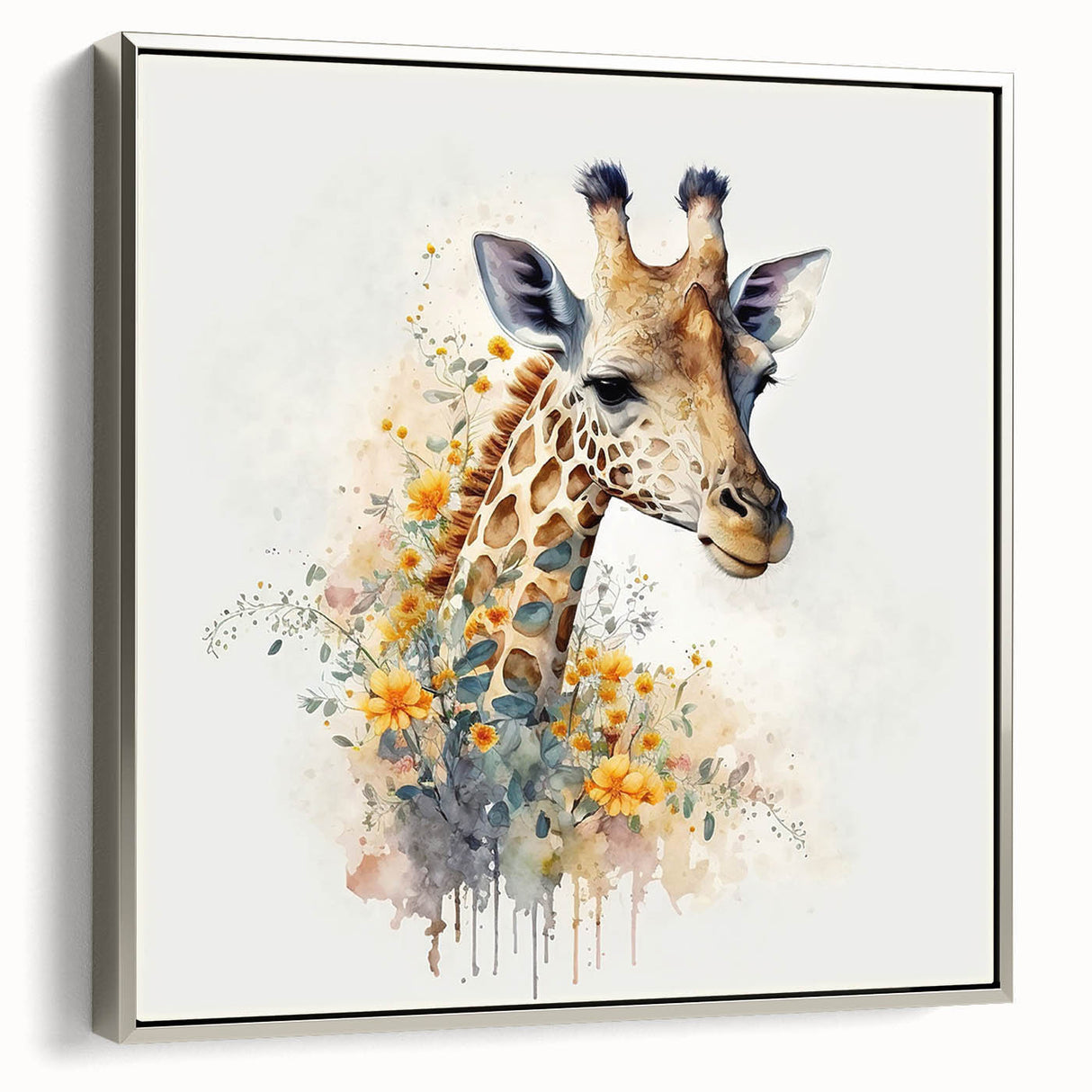 Framed canvas wall art showcasing a silver side view of a graceful giraffe, beautifully designed for wildlife enthusiasts and modern decor, enhancing any interior space.