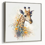 Framed canvas wall art showcasing a silver side view of a graceful giraffe, beautifully designed for wildlife enthusiasts and modern decor, enhancing any interior space.