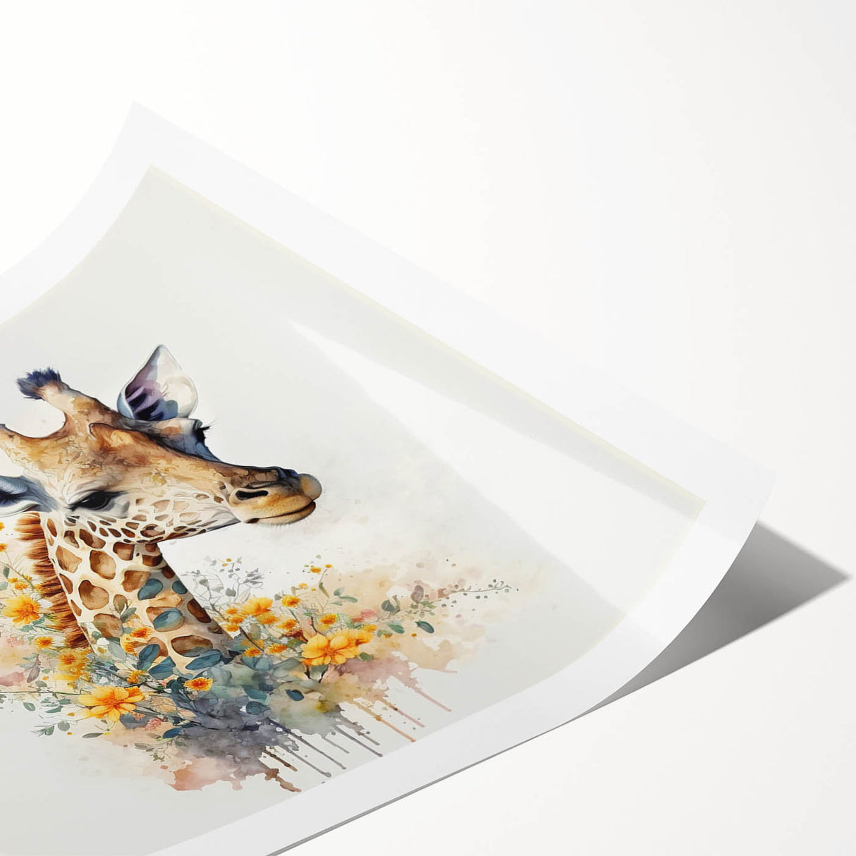 Colorful giraffe wall art design on a rolled canvas print, showcasing intricate patterns and vibrant hues, perfect for enhancing home decor with a wildlife theme.