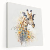 Stretched canvas wall art featuring a side view of a giraffe in its natural habitat, showcasing intricate details and vibrant colors, ideal for wildlife enthusiasts.