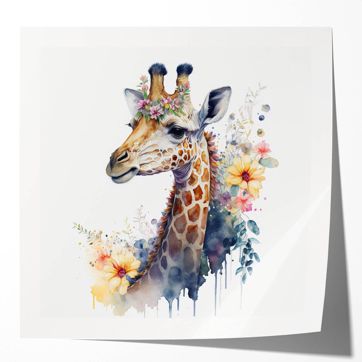 Giraffe wall art design showcasing a vibrant, abstract depiction of a giraffe in a lush landscape, ideal for elevating home decor with wildlife aesthetics.