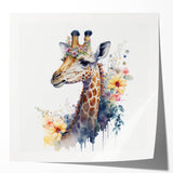 Giraffe wall art design showcasing a vibrant, abstract depiction of a giraffe in a lush landscape, ideal for elevating home decor with wildlife aesthetics.