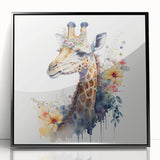 Framed acrylic wall art featuring a stylish giraffe design, set against a sleek black background, perfect for modern home decor enthusiasts.