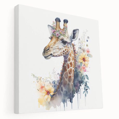Side view of a vibrant giraffe wall art canvas, showcasing intricate details and rich colors, perfect for wildlife-themed decor in homes or offices.