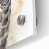 Close-up of a vibrant acrylic glass wall art piece showcasing a giraffe in the wild, featuring intricate details and vivid colors, perfect for nature enthusiasts.