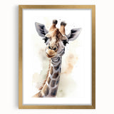 Gold-framed wall art featuring a stunning giraffe design, showcasing vibrant colors and intricate details, perfect for enhancing any modern living space.
