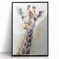 Framed acrylic wall art featuring a striking giraffe design in vibrant colors against a sleek black background, perfect for enhancing modern decor with a wildlife theme.