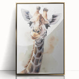 Framed wall art featuring a striking giraffe design in vibrant colors, showcasing intricate details and a gold-accented frame, perfect for wildlife decor enthusiasts.
