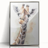 Framed wall art featuring a striking giraffe design, showcasing intricate details and vibrant colors in a silver frame, perfect for wildlife enthusiasts and home decor.