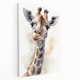 Stretched canvas wall art featuring a side view of a vibrant giraffe design, showcasing intricate patterns and colors, perfect for enhancing home decor with a wildlife theme.