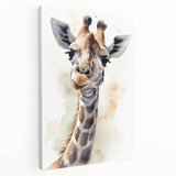 Stretched canvas wall art featuring a side view of a vibrant giraffe design, showcasing intricate patterns and colors, perfect for enhancing home decor with a wildlife theme.