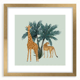 Giraffe wall art collection featuring a striking gold frame and mat, showcasing a vibrant depiction of wildlife. Perfect for animal lovers and home decor enthusiasts.
