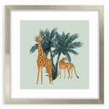 Giraffe wall art collection framed in silver with a mat, showcasing vibrant colors and intricate detailing, ideal for animal lovers and modern decor.