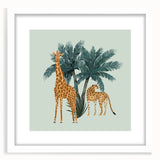 Giraffe wall art collection framed with a white mat, showcasing a vibrant design of a giraffe in a natural habitat. Ideal for animal-themed decor.