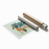 Giraffe-themed wall art design showcasing a vibrant, colorful illustration of the majestic animal against a natural backdrop, perfect for home decor enthusiasts.