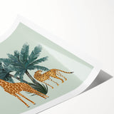 Colorful giraffe wall art print showcasing a whimsical design with vibrant patterns, perfect for enhancing home decor. The rolled print is ideal for framing or display.