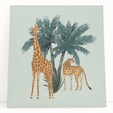 Stretched canvas wall art showcasing a vibrant giraffe design in an artistic style, perfect for animal lovers and home decor enthusiasts. Ideal for adding a wild touch to any space.