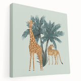 Side view of a vibrant giraffe wall art design, showcasing detailed textures and colors on stretched canvas, perfect for enhancing home decor with a wild life theme.