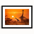 Framed wall art featuring a stunning giraffe design in vibrant colors, set against a sleek black mat, perfect for enhancing safari-themed decor. This eye-catching piece showcases the beauty of wildlife, ideal for animal lovers and modern interiors.