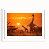 Giraffe-themed wall art collection featuring a framed design with a white mat, showcasing vibrant colors and intricate details, perfect for wildlife enthusiasts.