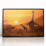 Framed wall art featuring a striking giraffe design, set against a sleek black background, ideal for enhancing modern home decor with a wildlife theme.