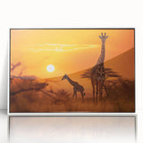 Framed wall art featuring a vibrant giraffe design, showcasing intricate details and colors, set against a white background, perfect for animal-themed decor.