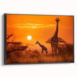 Framed canvas wall art showcasing a striking side view of a giraffe against a black background, perfect for animal lovers and modern decor enthusiasts.