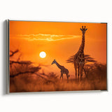 Elegant framed wall art depicting a serene silver giraffe in profile, showcasing intricate details and textures on a soft background, perfect for animal lovers' decor.