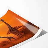 Stylized wall art print showcasing a vibrant giraffe design against a natural backdrop, rolled and ready for framing, perfect for animal lovers and home decor enthusiasts.