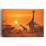 Stretched canvas wall art featuring a vibrant front view of a giraffe in a natural setting, showcasing intricate details and colors that enhance any decor.
