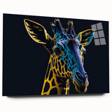 Side view of a stunning giraffe wall art design on acrylic glass, showcasing vibrant colors and intricate details, perfect for enhancing any living space decor.