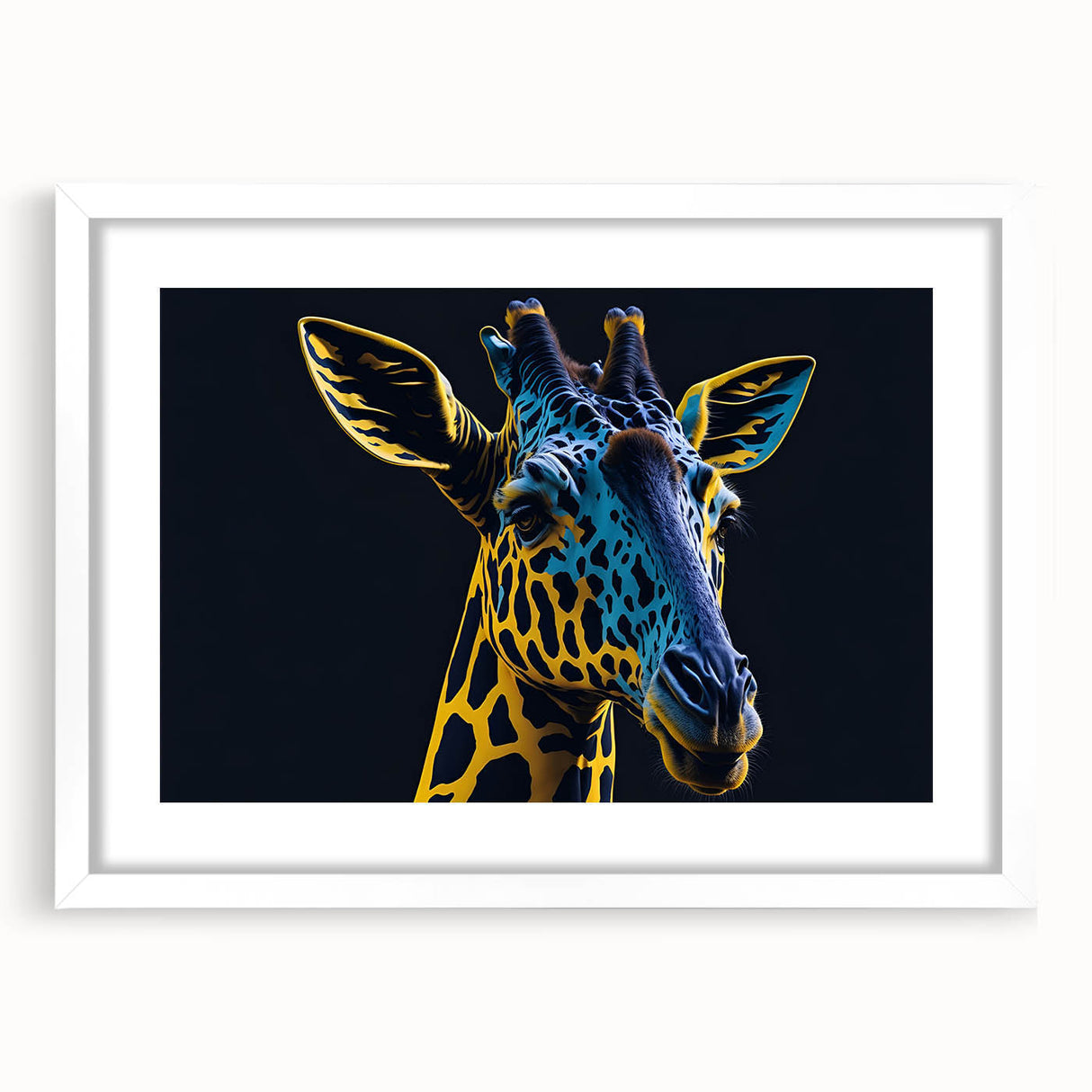 Framed wall art collection featuring a stylish giraffe design on a white background, perfect for home decor. The artwork includes a mat for added elegance, ideal for wildlife enthusiasts.