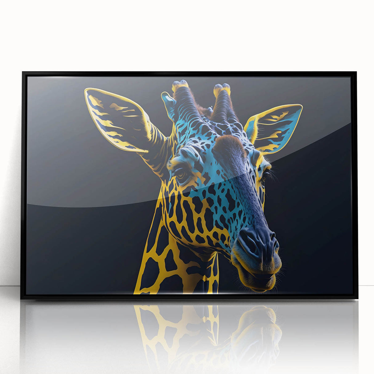 Framed wall art featuring a striking black and white giraffe design, showcasing intricate details and textures, perfect for animal lovers and modern decor enthusiasts.