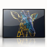 Framed wall art featuring a striking black and white giraffe design, showcasing intricate details and textures, perfect for animal lovers and modern decor enthusiasts.