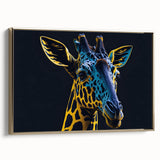 Framed wall art featuring a majestic giraffe design in a gold frame, showcasing vibrant colors and intricate details, perfect for animal lovers and home decor enthusiasts.