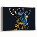 Framed canvas wall art featuring a side view of a giraffe in a vibrant, colorful design, perfect for enhancing nature-themed decor in living spaces.