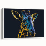 Framed canvas wall art showcasing a side view of a giraffe design, featuring vibrant colors and intricate details, perfect for animal lovers and home decor enthusiasts.