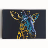 Vibrant stretched canvas wall art featuring a front view of a graceful giraffe, showcasing intricate details and warm earth tones, perfect for animal lovers' decor.