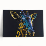 Stretched canvas art featuring a stunning giraffe design in vibrant colors, perfect for wildlife enthusiasts and home decor. Ideal for creating a nature-inspired ambiance.