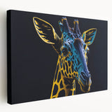 "Stretched canvas wall art depicting a detailed side view of a giraffe in a natural setting, highlighting its unique patterns and colors, perfect for wildlife enthusiasts."
