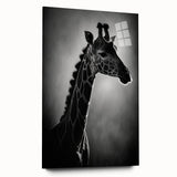 Side view of a giraffe wall art piece on acrylic glass, showcasing vibrant colors and intricate details, perfect for animal lovers and modern decor. This striking design captures the elegance of wildlife in a contemporary style, ideal for enhancing home or office interiors.