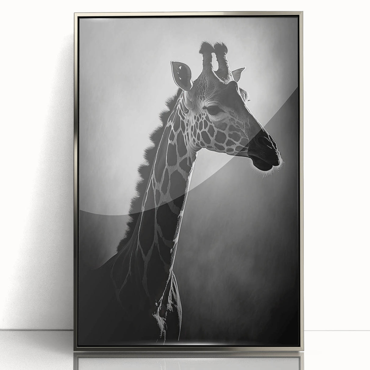 Framed wall art featuring a stunning giraffe design in vibrant colors, showcasing intricate details and textures, perfect for adding a touch of wildlife decor to any space.