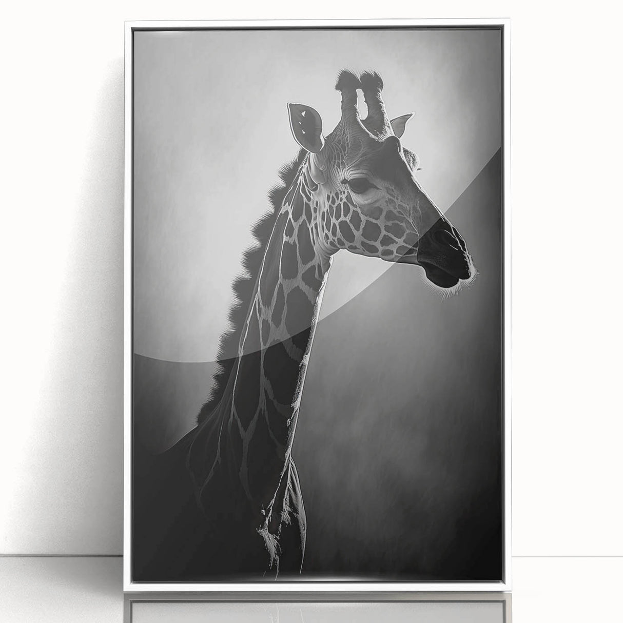Framed acrylic wall art showcasing a vibrant giraffe design, set against a clean white background, perfect for enhancing modern home decor. Ideal for animal lovers and wildlife enthusiasts.
